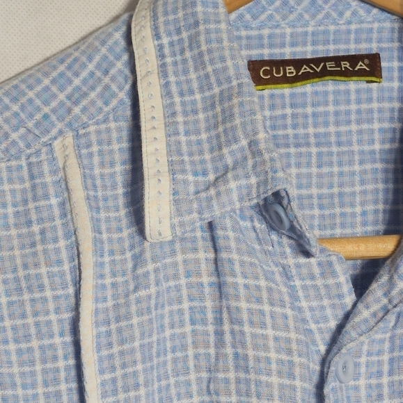 Vintage Cubavera Light Blue Checkered Men's Shirt Sz L - Picture 3 of 5